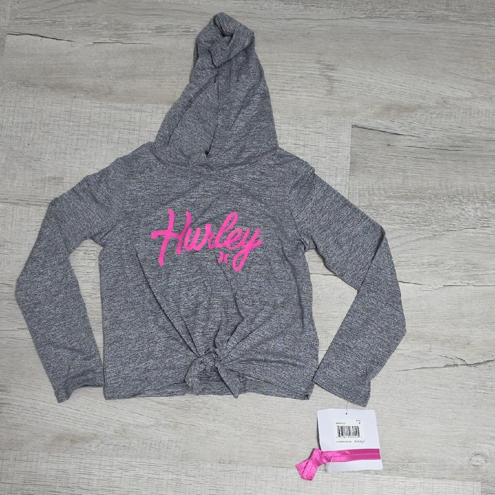 NWT Girl's Hurley Long Sleeve Shirt With Hood. Size 6 (5/6yrs)